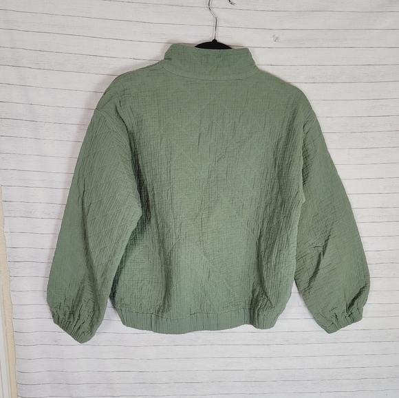 MADEWELL Diamond Jacquard Half-Zip Pullover Top in Khaki Green, SZ SMALL - Picture 10 of 12